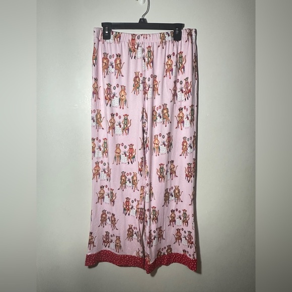 Pink Pajama Pants with Red Polka Dot Trim and Cheetah Novelty Print Size Large - Picture 1 of 7
